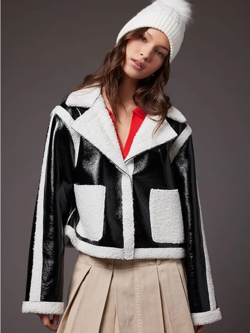 Forever 21 Black and White Faux Leather Teddy Jacket
